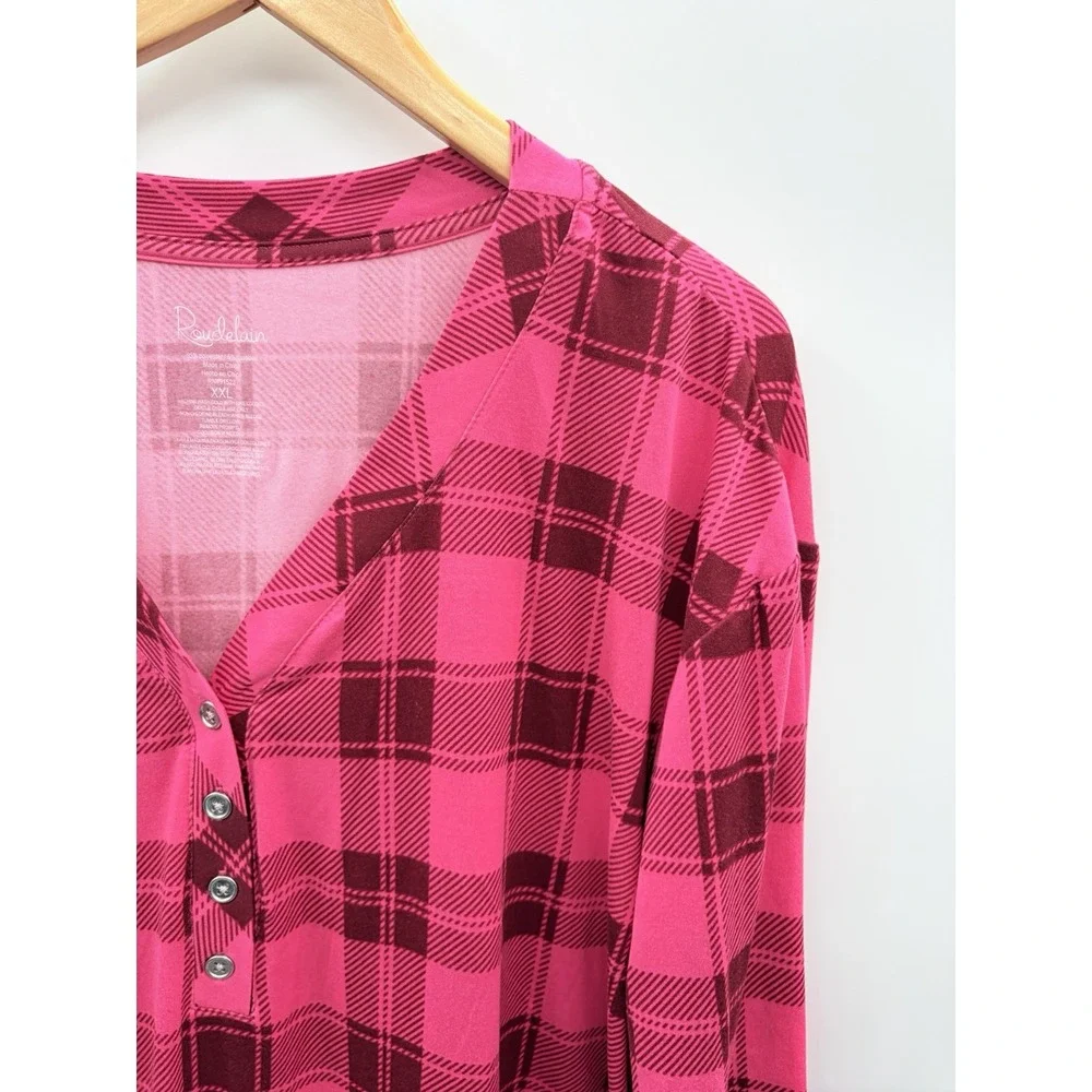 Roudelain Womens Size XXL Cozy Luxe Henley Sleep Shirt Dara Buffalo Plaid 621